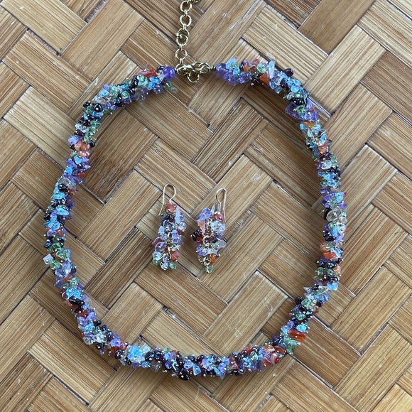 Stunning necklace & earring set semi precious stones vintage - Picture 12 of 12